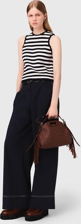 Maje Cotton Trousers With Leather Belt - Navy - Maje