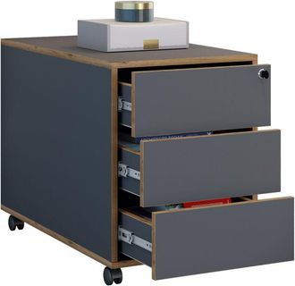 VCM Roll Container Contenedor lateral con tres cajones Dimensiones aprox. al. 50 x an. 39 x t. 70 cm Envase de oficina con cerradura - Salia (antracita)