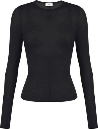 Elisabetta Franchi Tops, Dames, Zwart, 2Xl, Wol, Top van lichtgewicht jerseystof met geborduurd logo