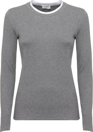 PESERICO Fitted Cotton Knit Sweater With Contrasting Round Neckline