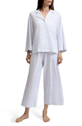 Petite Plume Olivia Floral Wide Leg Pima Cotton Pajamas in White at Nordstrom, Size X-Small