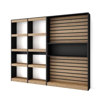 Skraut Home Librer&iacute;a Estanter&iacute;a, Estanteria Libros De Pared, 230x186x25cm, Sal&oacute;n - Comedor - Oficina, Con Almacenaje, Estilo Moderno, Roble Y Negro - Skraut Home
