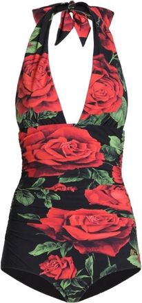 Dolce & Gabbana Zijdezachte badpak met tropische rozenprint en &eacute;&eacute;n schouderband - Dames - Badpakken - Veelkleurig - L - Badmode