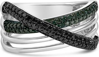 House of Brilliance Sterling Silver 1/2 Cttw Black and Blue Diamond Crossover Bypass Ring