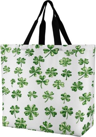 Generic Shamrock Plaid St. Patrickses Day Reusable Shopping Bags Large Capacity Grocery Bag Heavy Duty Tote for Women 40x40x16cm