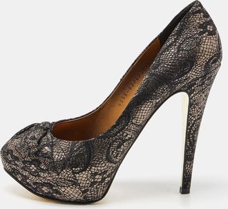 Gina Black/gold Lace And Leather Platform Pumps
