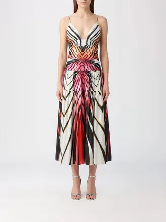 Roberto Cavalli Abito midi A-line in cotone stretch con stampa astratta