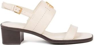 Tory Burch Mini Everly Hiel Sandaal - Dames - Sandalen met hakken - Beige - 35 1/2 EU - Leer - Schoenen