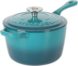 Crock-pot Artisan 3 Quart Enameled Cast Iron Saucepan with Lid in Teal And Silver at Nordstrom