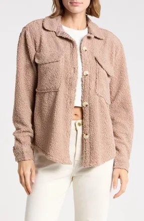 Beach Lunch Lounge Tory Boxy Crop Faux Shearling Shirt Jacket in Camel at Nordstrom, Size X-Small