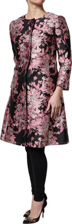 Dolce & Gabbana Womens Pink Black Floral Brocade Trenchcoat Jacket Clothing