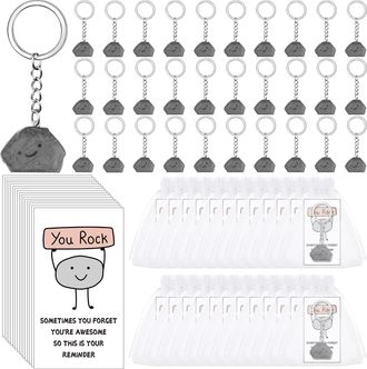 Generic 20 Sets Thank You Keychain Gifts Inspirational Stone Keyring with You Rock Positive Card Employee Appreciation Gift for Coworker Staff Teacher Nurse T