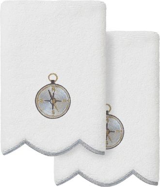 Linum Home Textiles 100% Turkish Cotton Sea Joy Scallop 2Pc Embellished Fingertip Towel Set