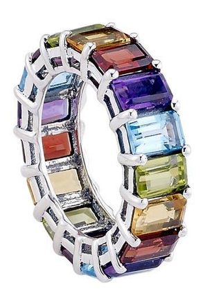 Samuel B. Sterling Silver Prong Set Emerald Cut Gemstone Eternity Band Ring in Multi Color at Nordstrom Rack, Size 7