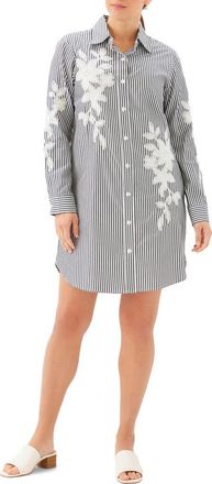 Karen Kane Floral Embroidery Long Sleeve Shirtdress in Black W/Off White at Nordstrom, Size X-Small
