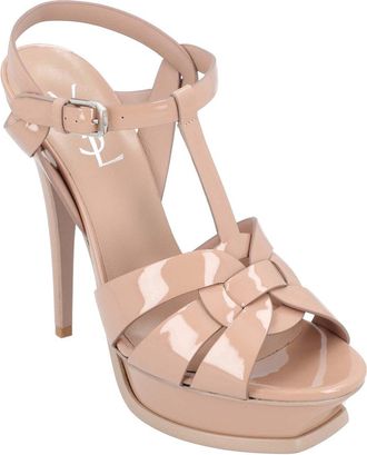 Saint Laurent Womens Calfskin Leather Tribute Patent Leather Platform Sandal, Never Worn (Authentic Pre-Loved)
