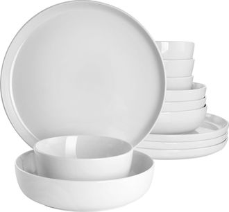 Gibson Home Avisala 12 Piece Fine Ceramic Dinnerware Set in White