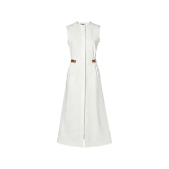 Fendi Leather-trimmed Sleeveless Midi Dress