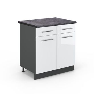 Vicco Mueble Bajo De Cocina Fame-line, Blanco Alto Brillo, 80 Cm, Et Antracita