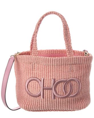 Jimmy Choo London Small E/W Raffia & Leather Tote