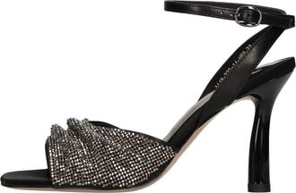 Emanuelle Vee Satijnen sandalen met strass - Dames - Sandalen met hakken - Zwart - 36 EU - Satijn - Schoenen