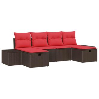 vidaXL Conjunto De Sof&aacute; De Jard&iacute;n 6 Pcs Marr&oacute;n Rat&aacute;n Sint&eacute;tico Vidaxl