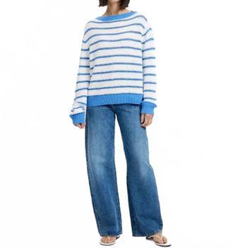 French Connection Teddy Knit Open Stripe Pullover Sweater In Summer White-Blue Hydrangea