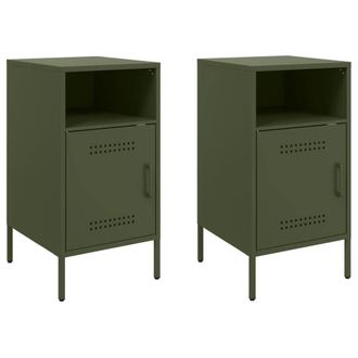Berkfield Home Bedside Cabinets 2 pcs Olive Green 36x39x68 cm Steel | Size: 36 x 39 x 68 cm