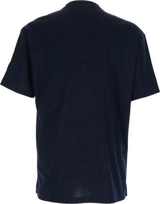 Giorgio Armani Mens T-Shirt With Raised Collar, Blue Cotton T-Shirts And Polos