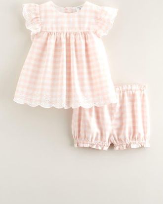 Nordstrom Scalloped Gingham Check Cotton Top & Bloomers in Pink Lotus Gingham at Nordstrom, Size 18M