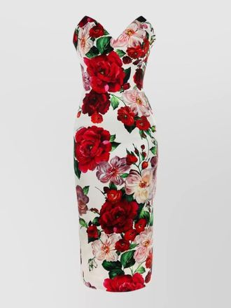 Dolce & Gabbana strapless satin midi dress floral print