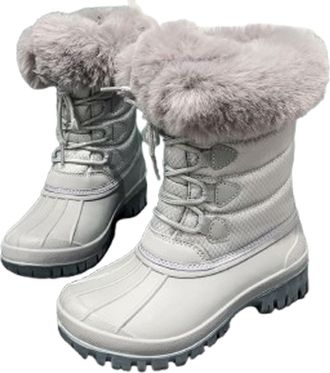 Pangolin Womens & Girls Waterproof Winter Snow Boots, Faux Fur Lined Insulated Duck Boots with Extra Shoelaces, Non-Slip Grip Sole for Snow & Rain Grey 10.5UK