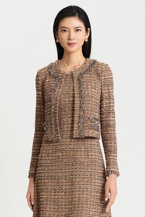 Ming Wang Eyelash Tweed Knit Jacket in Warm Taupe/black at Nordstrom, Size X-Large