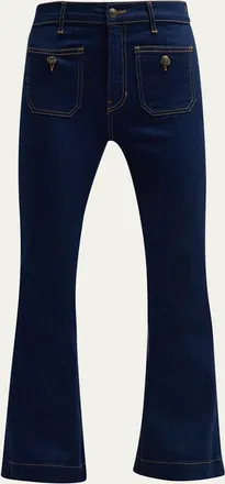 Veronica Beard Carson High Rise Ankle Flare Jeans with Patch Pockets