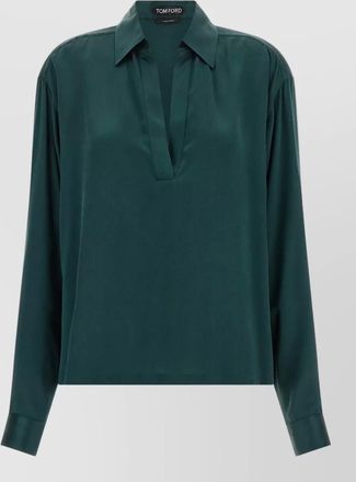 Tom Ford silk deep v-neck long-sleeve blouse