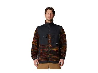 Mountain Hardwear First Trackstm Fleece Full Zip Jacket Mens Coat Iron Oxide Stria Print, Black : LG, Fleece/Nylon/Polyester