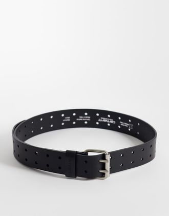 Carhartt Work in Progress Cintura in pelle nera con doppia scritta-Nero