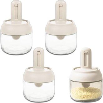 OEM Juego De 4 Macetas Para Hierbas Con Cuchara Retr&aacute;ctil, 255 Ml, Herm&eacute;ticas Y Transparentes
