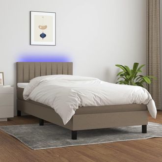 vidaXL Cama Box Spring Colch&oacute;n Y Luces Led Tela Gris Taupe 90x190 Cm Vidaxl
