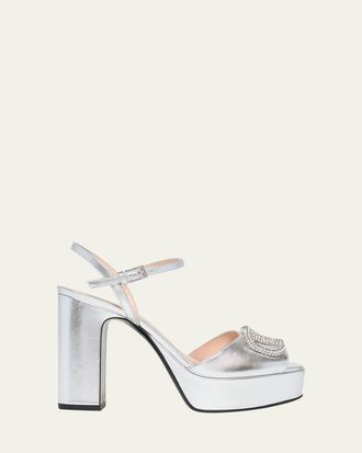 Valentino Garavani 115mm VLogo Signature Metallic Leather Platform Sandals