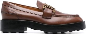 Tod's Kate chain-link leather loafers - women - Calf Leather/Calf Leather/Rubber - 36.5 - Brown