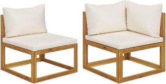 vidaXL Vidaxl - 2 Piece Sofa Set with Cream White Cushions Solid Wood Acacia