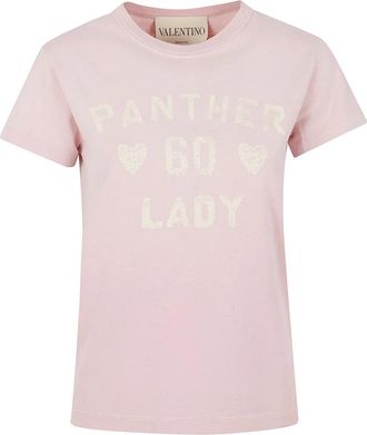 Valentino Garavani Panther Lady T-shirt - Dames - T-shirts - Roze - L - Katoen - Tops