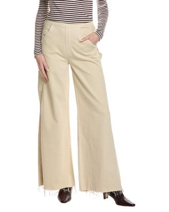 Mother Mother The Main Sail Sneak Fray Super High-Waist Linen-Blend Mojave Desert Wide Leg Jean