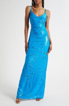 L'agence Karma Sequin Column Dress in Dresden Blue Sequin at Nordstrom Rack, Size 12