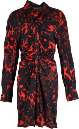 Dries Van Noten Printed Shirt Dress in Black and Red Satin