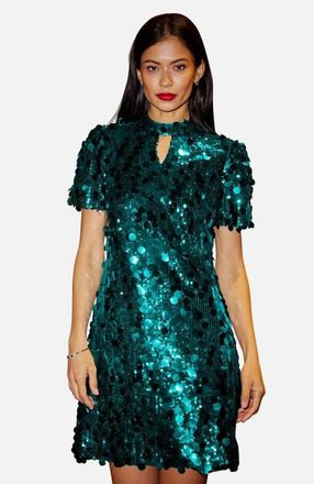Yumi Sequin Short Sleeve Tunic Dress in Green at Nordstrom, Size 12