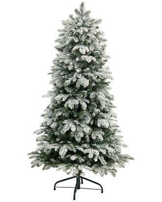 Nearly Natural 5ft. Flocked North Carolina Fir Artificial Christmas Tree With 350 Warm White Lights And 1247 Bendable Branches