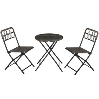 OUTSUNNY 3 PCS Folding Rattan Wicker Bistro Set - Coffee Table Set - Grey | TJ Hughes