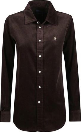 Ralph Lauren Geribbelde Corduroy Stretch Overhemd - Dames - Overhemden - Bruin - XS - Katoen - Overhemden